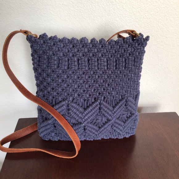 Anabaglish Handbags - Anabaglish Navy Blue Macrame Crochet Crossbody Bag
